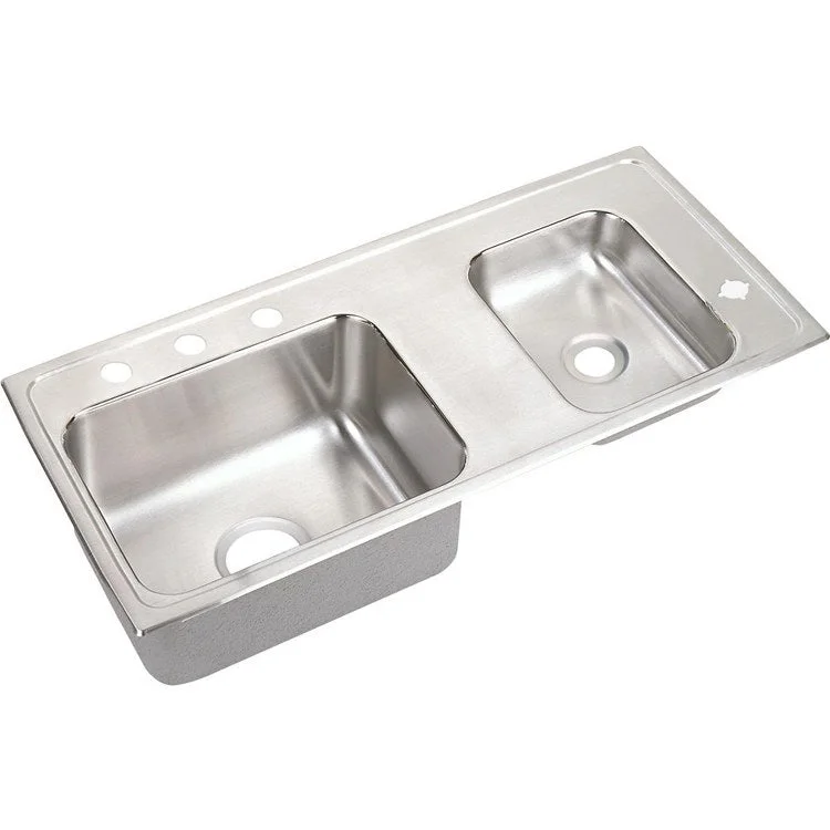 Classroom Sink Lustertone 37.25 x 17 Inch Double Bowl ADA Right Lustrous Satin Drop-In Minimum Cabinet Size 42 Inch 6-1/2 Inch Quick Clip Mounting System 18 Gauge Bottom Only Pads Mounting Hardware Included for Up to 3/4IN Countertop