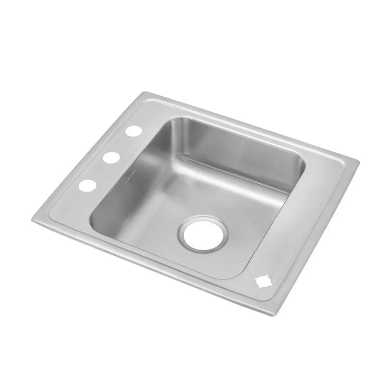 Classroom Sink Lustertone 25 x 22 Inch Single Bowl 2LM Hole Lustrous Satin Drop-In Minimum Cabinet Size 30 Inch 7-5/8 Inch 18 Gauge Bottom Only Pads 64090012 Mounting Hardware Included for Countertops Up to 3/4IN