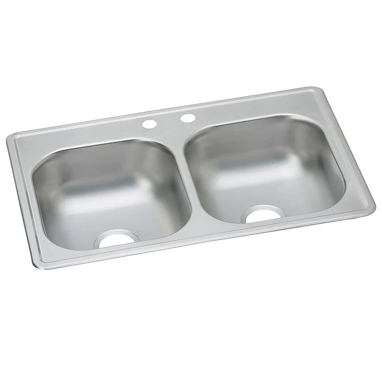 Kitchen Sink Dayton 33 x 19 Inch Double Bowl Equal 2 Hole Elite Satin Top Mount