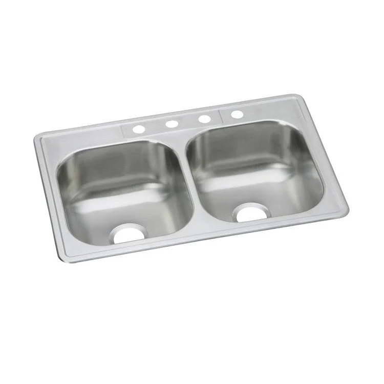 Kitchen Sink Dayton 33 x 21.25 Inch Double Bowl Equal 2 Hole Elite Satin Drop-In