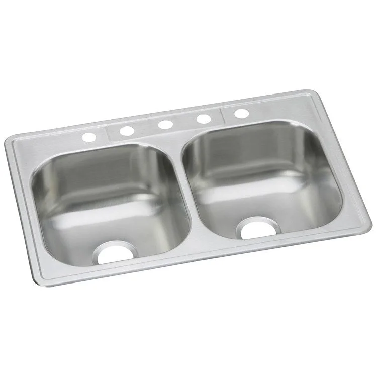 Kitchen Sink Dayton 33 x 22 Inch Double Bowl Equal 5 Hole Elite Satin Top Mount