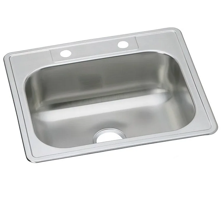 Kitchen Sink Dayton 25 x 22 Inch Single Bowl 2 Hole Elite Satin Drop-In Drain Location Center Multiple of 10 Bottom Only Pads