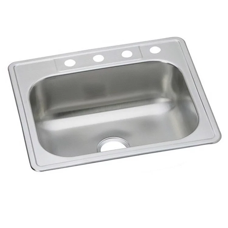 Kitchen Sink Dayton 25 x 22 Inch Single Bowl 5 Hole Elite Satin Drop-In Drain Location Center Multiple of 10 Bottom Only Pads