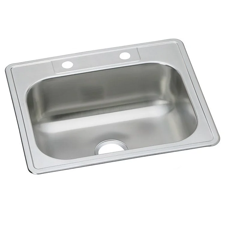 Kitchen Sink Dayton 33 x 22 Inch Single Bowl Equal 2 Hole Elite Satin Drop-In Drain Location Center 8 Inch Multiple of 40 Bottom Only Pads