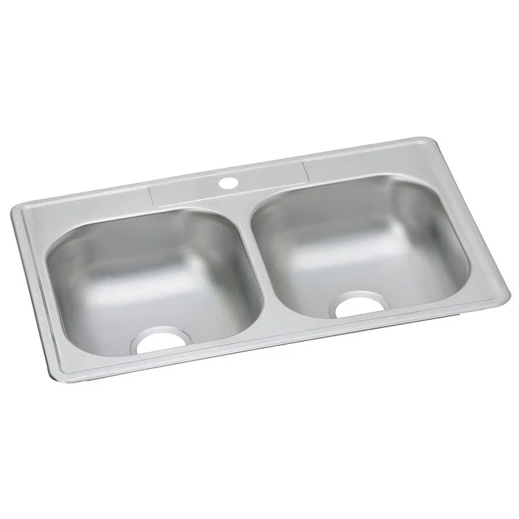 Kitchen Sink Dayton 33 x 22 Inch Double Bowl 1 Hole ADA Satin Drop-In Rectangle Drain Location Center Depth 6-4/7 Inch Multiple of 10 Bottom Only Pads