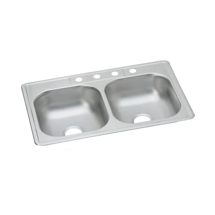 Kitchen Sink Dayton 33 x 22 Inch Double Bowl Equal ADA Satin Drop-In Rectangle Drain Location Center Depth 6-4/7 Inch Multiple of 50 Bottom Only Pads