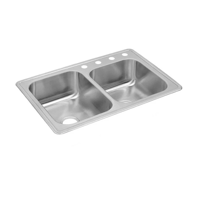 Kitchen Sink Dayton 33 x 22 Inch Double Bowl Offset 2 Hole Satin Drop-In