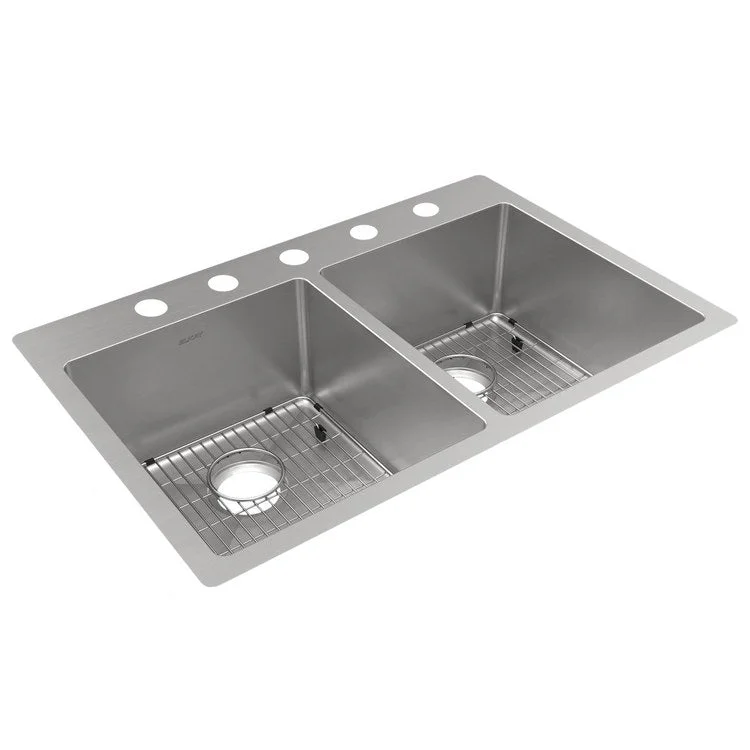 Kitchen Sink Crosstown 33 x 22 Inch Double Bowl Equal Kit 5 Hole Polished Satin Drop-In Undermount