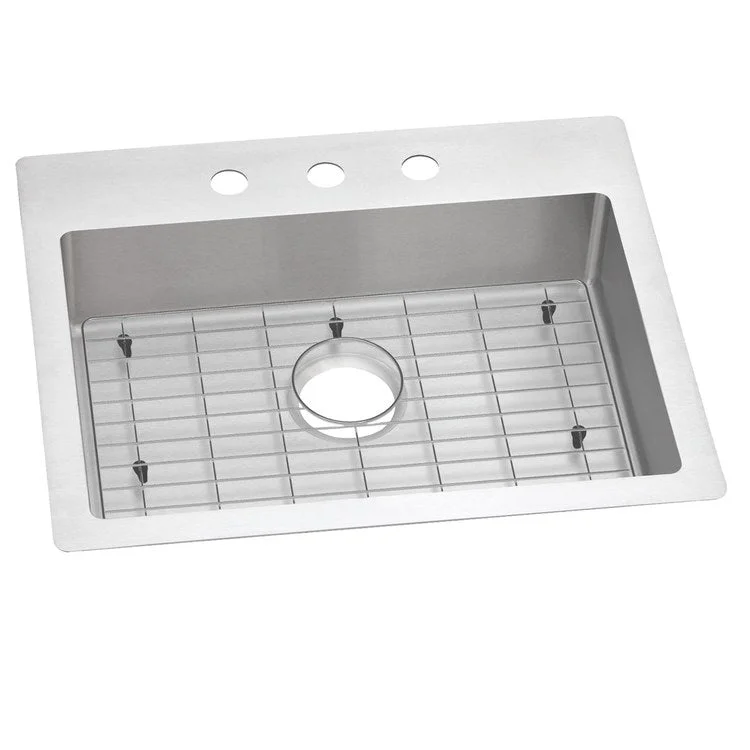 Kitchen Sink Crosstown 25 x 22 Inch Single Bowl 3 Hole ADA Polished Satin Drop-In Undermount Rectangle Drain Location Rear Center Depth 6 Inch Sound Guard