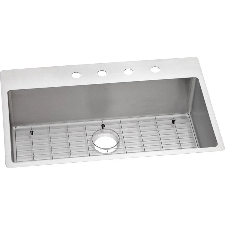 Kitchen Sink Crosstown 33 x 22 Inch Single Bowl Kit 4 Hole Polished Satin Drop-In Undermount Stainless Steel 18 Gauge