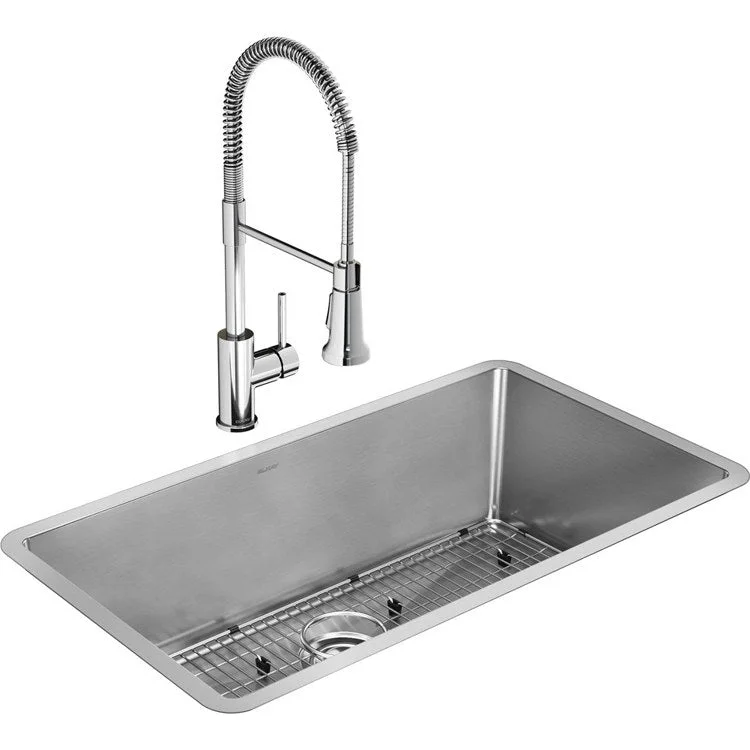 Kitchen Sink Crosstown 32.5 x 18 Inch Single Bowl Kit with Faucet 1 Hole Polished Satin Undermount