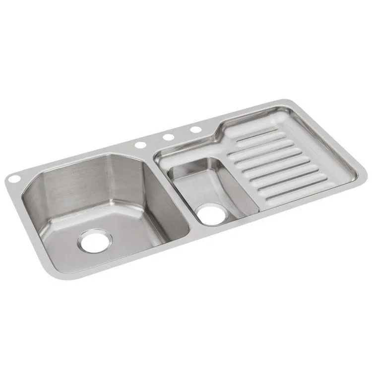 Lustertone Classic 41-1/2" 40/60 Double Bowl Stainless Steel Kitchen Sink with Drainboard