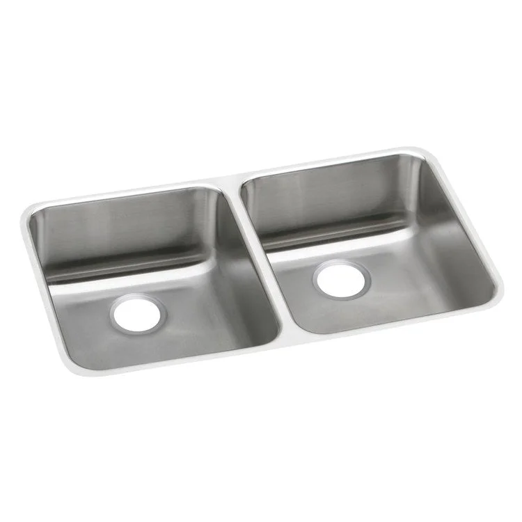 Kitchen Sink Lustertone Classic 30.75 x 18.5 Inch Double Bowl Equal ADA Lustertone Undermount Rectangle Drain Location Rear Center Depth 4-7/8 Inch Bottom Only Pads