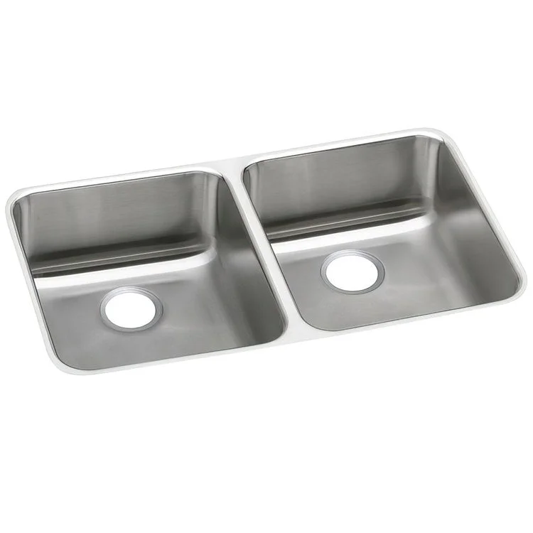 Kitchen Sink Lustertone Classic 31.75 x 16.5 Inch Double Bowl Equal ADA Lustertone Undermount Rectangle Drain Location Rear Center Depth 5-3/8 Inch Bottom Only Pads