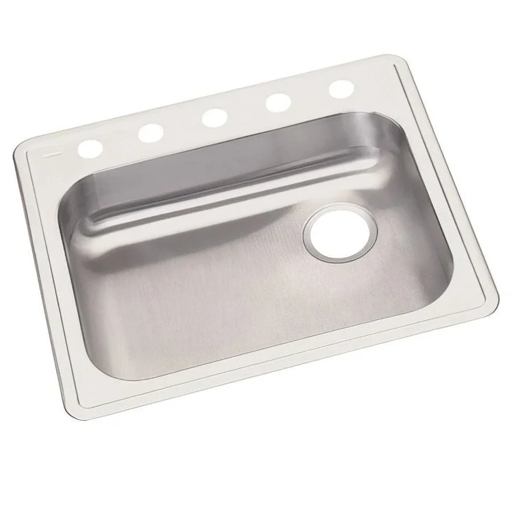 Kitchen Sink Dayton 25 x 21.25 Inch Single Bowl 5 Hole ADA Satin Drop-In Rectangle Drain Location Rear Right Depth 5-3/8 Inch Bottom Only Pads