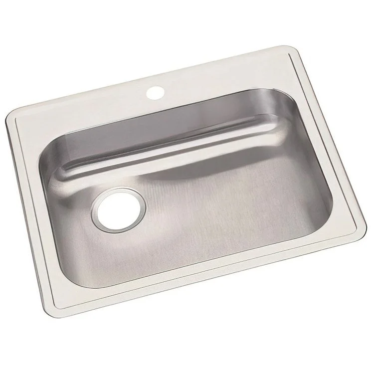 Kitchen Sink Dayton 25 x 22 Inch Single Bowl 1 Hole ADA Satin Drop-In Rectangle Drain Location Rear Left Depth 5-3/8 Inch Bottom Only Pads