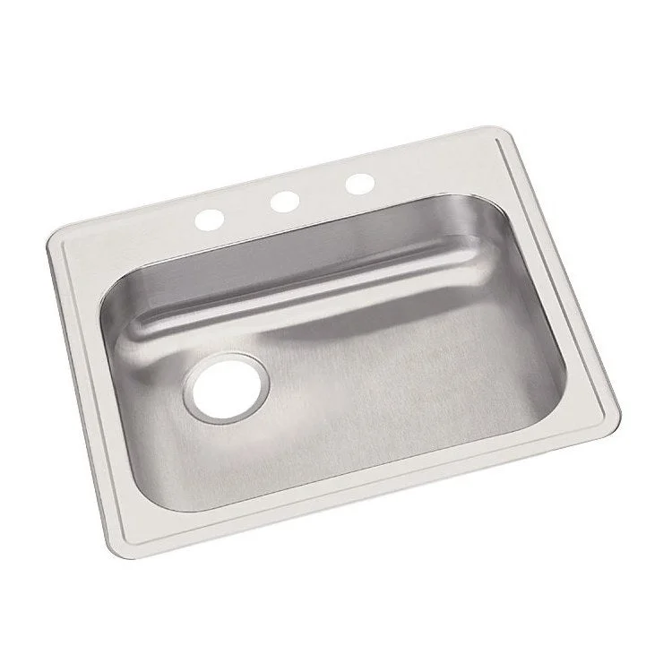 Kitchen Sink Dayton 25 x 22 Inch Single Bowl 3 Hole ADA Satin Drop-In Rectangle Drain Location Rear Left Depth 5-3/8 Inch Bottom Only Pads