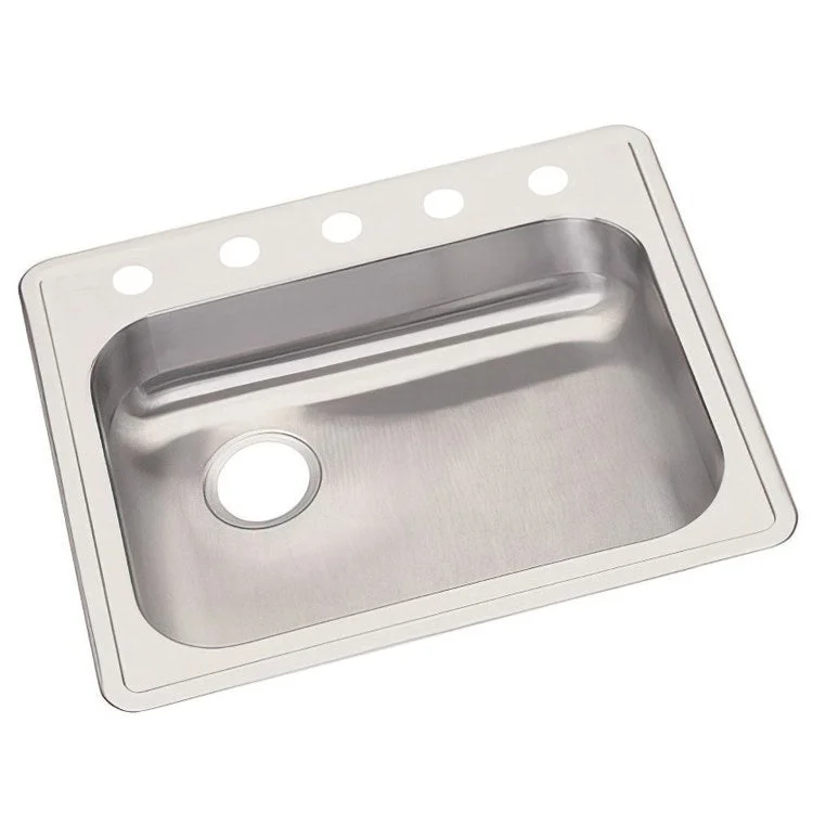 Kitchen Sink Dayton 25 x 22 Inch Single Bowl 5 Hole ADA Satin Drop-In Rectangle Drain Location Rear Left Depth 5-3/8 Inch Bottom Only Pads