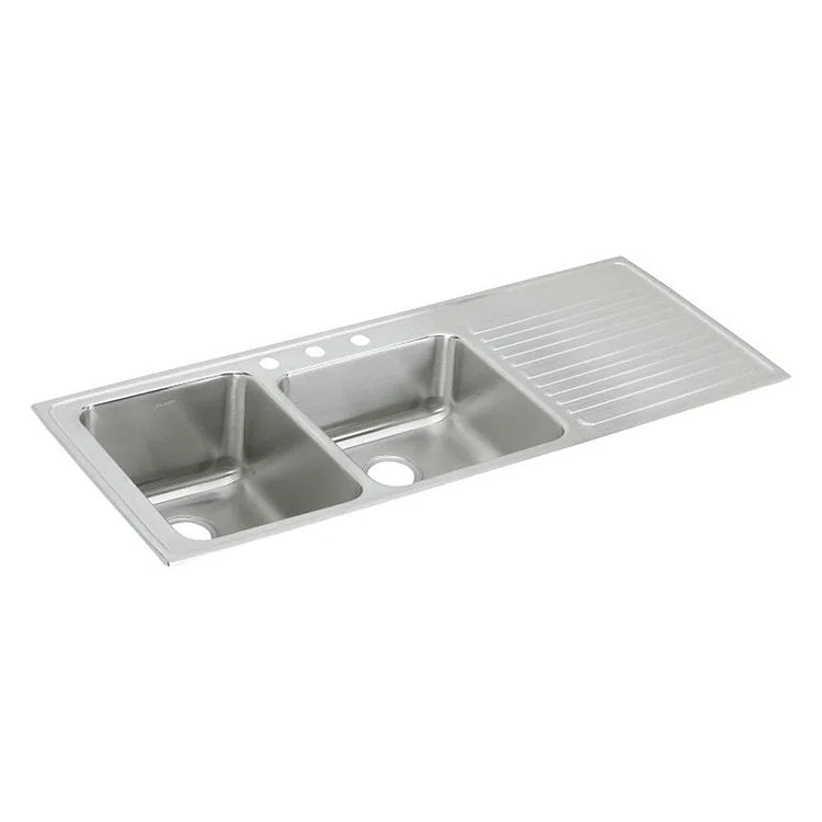 Kitchen Sink Lustertone Classic 54 x 22 Inch Double Bowl Offset with Right Drain Board 1 Hole Lustrous Satin Drop-In