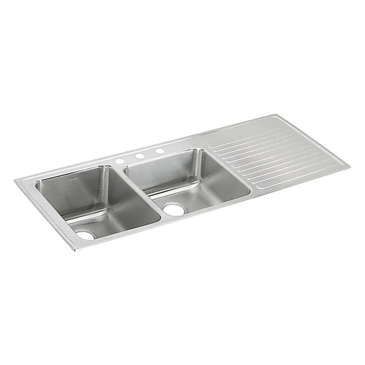 Kitchen Sink Lustertone Classic 54 x 22 Inch Double Bowl Offset with Right Drain Board 2 Hole Lustrous Satin Drop-In