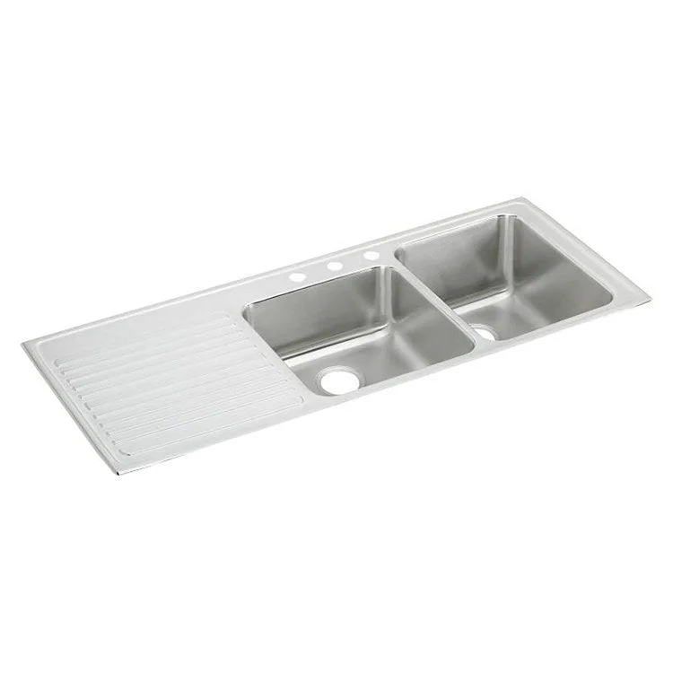 Kitchen Sink Lustertone Classic 54 x 22 Inch Double Bowl Offset with Left Drain Board 4 Hole Lustrous Satin Drop-In