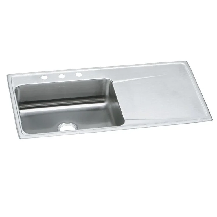 Kitchen Sink Lustertone Classic 43 x 22 Inch Single Bowl with Right Drainboard MR2 Hole Lustrous Highlighted Satin Top Mount