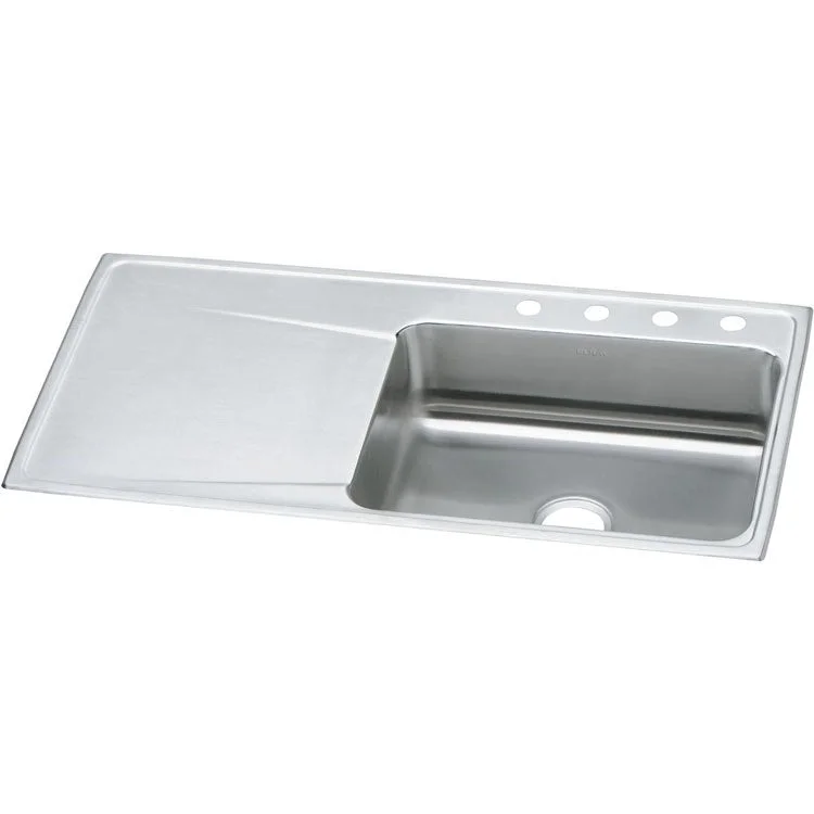 Kitchen Sink Lustertone Classic 43 x 22 Inch Single Bowl with Left Drainboard 4 Hole Lustrous Highlighted Satin Top Mount