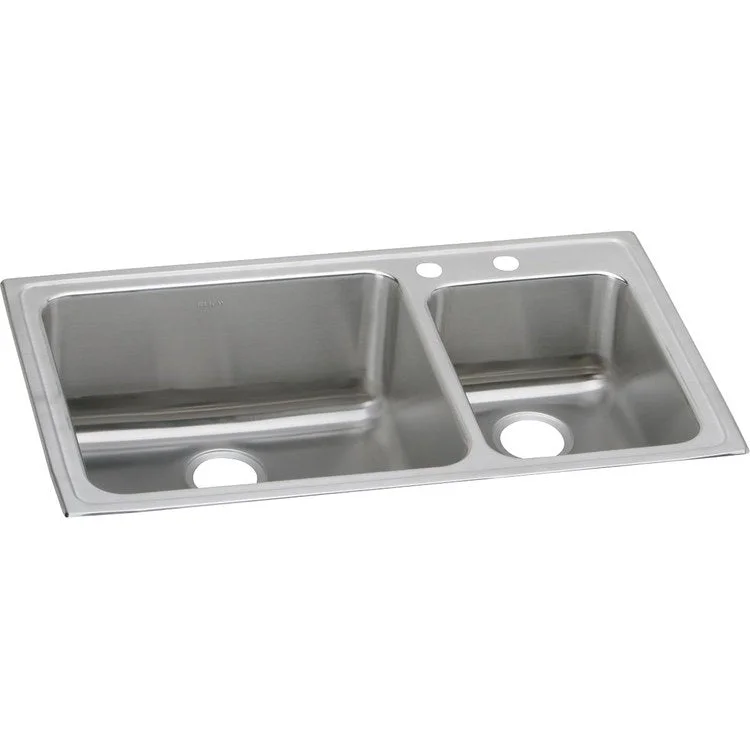 Kitchen Sink Lustertone Classic 37 x 22 Inch Double Bowl Offset 60/40 2 Hole Lustrous Satin Drop-In