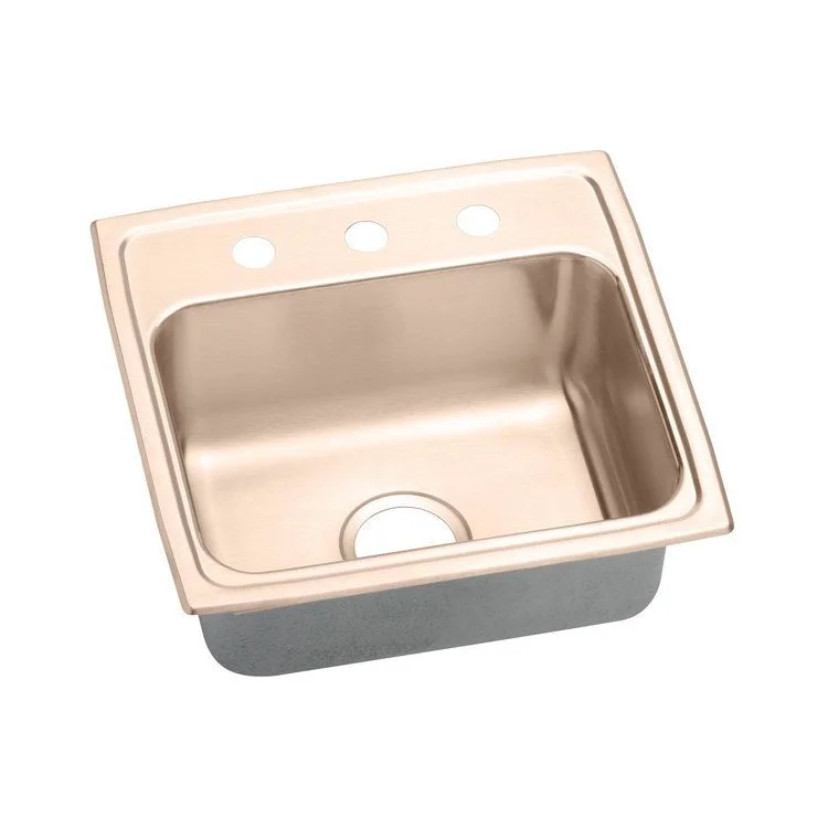 Kitchen Sink 19.5 x 19 Inch Single Bowl 3 Hole Copper Drop-In CuVerro Antimicrobial Copper Drain Location Center Full Spray Sides and Bottom