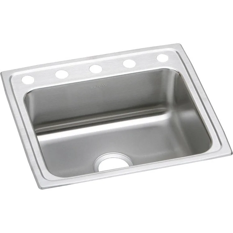 Kitchen Sink Lustertone Classic 22 x 19.5 Inch Single Bowl 5 Hole Lustrous Satin Drop-In Stainless Steel Drain Location Center Bottom Only Pads