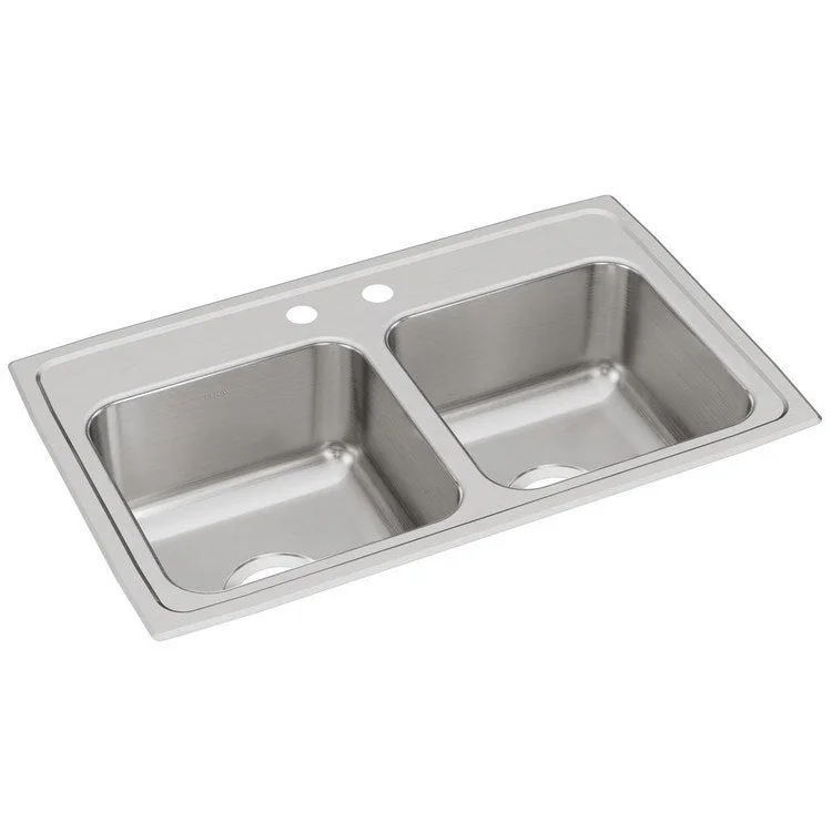 Kitchen Sink Lustertone Classic 29 x 18 Inch Double Bowl Equal 2 Hole Lustrous Satin Drop-In Stainless Steel Drain Location Center Bottom Only Pads