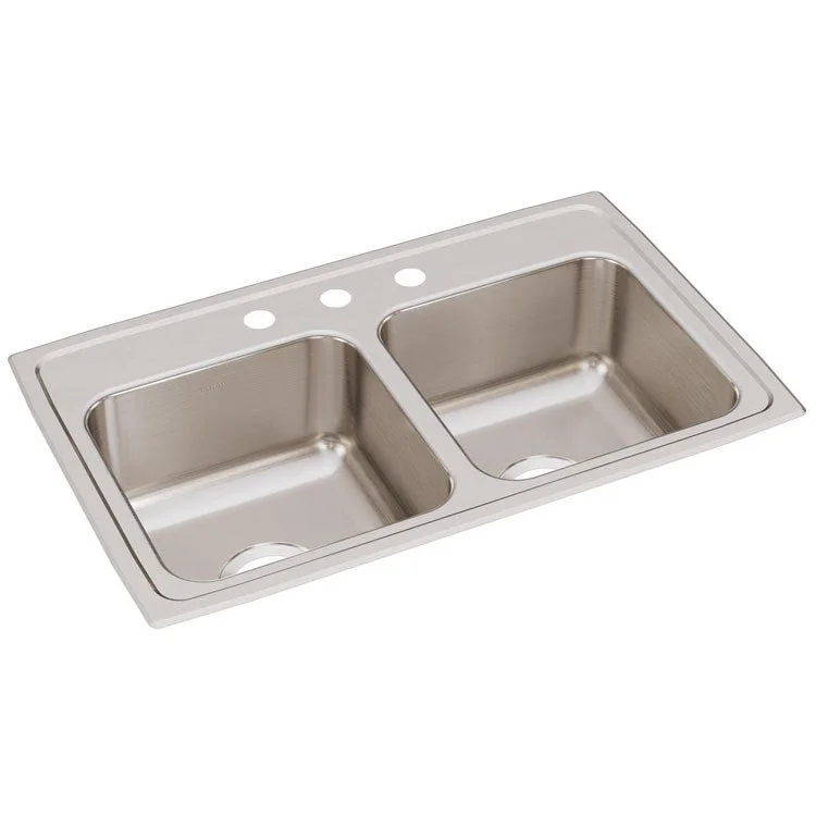 Lustertone Classic 29" Equal Double Bowl Stainless Steel Drop-In Kitchen Sink with 3 Holes