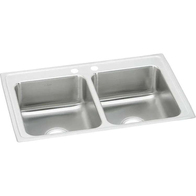 Kitchen Sink Lustertone Classic 33 x 21.25 Inch Double Bowl Equal 2 Hole Lustrous Satin Drop-In Stainless Steel Drain Location Center Sides and Bottom Pads