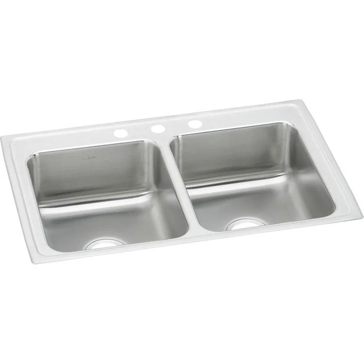 Lustertone Classic 33" Equal Double Bowl Stainless Steel Drop-In Kitchen Sink with 3 Holes