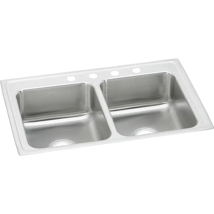 Lustertone Classic 33" Equal Double Bowl Stainless Steel Drop-In Kitchen Sink with 4 Holes