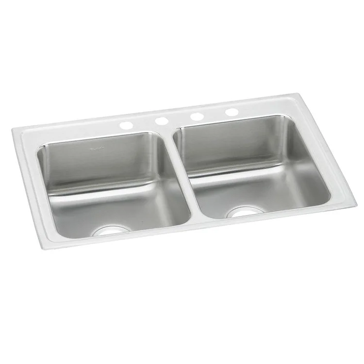 Kitchen Sink Lustertone Classic 43 x 22 Inch Double Bowl Equal Lustrous Satin Drop-In Stainless Steel Drain Location Center Bottom Only Pads