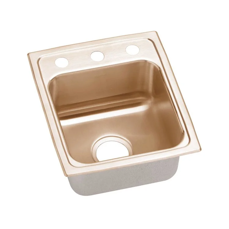 Kitchen Sink 13 x 16 Inch Single Bowl 3 Hole ADA Copper Drop-In Rectangle Drain Location Center Depth 5 Inch Bottom Only Pads