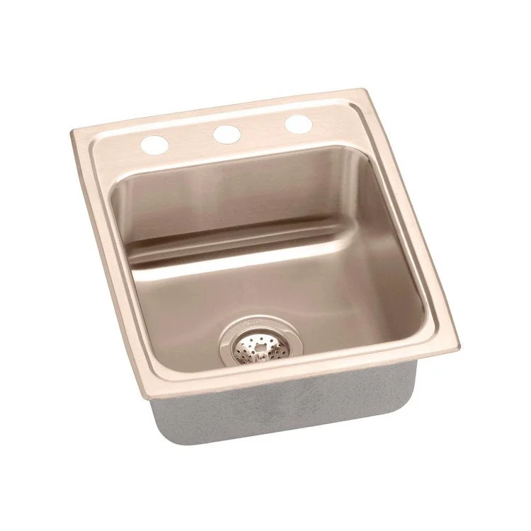 Kitchen Sink 15 x 22 Inch Single Bowl 3 Hole ADA Copper Drop-In Rectangle Drain Location Rear Center Depth 4 Inch Bottom Only Pads