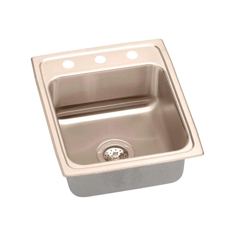 Kitchen Sink 15 x 22 Inch Single Bowl 3 Hole ADA Copper Drop-In Rectangle Drain Location Rear Center Depth 5-1/2 Inch Full Spray Sides and Bottom