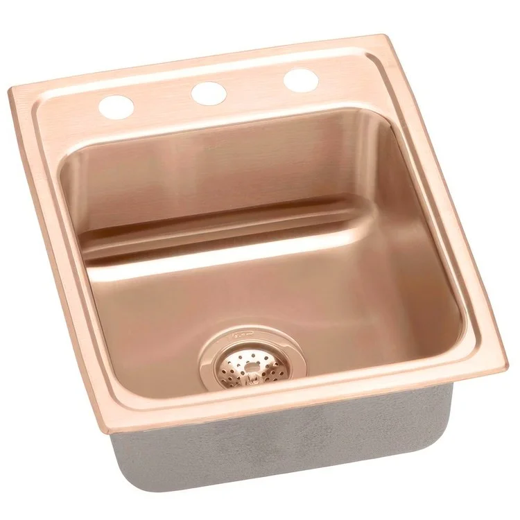 Kitchen Sink 15 x 22 Inch Single Bowl 3 Hole ADA Copper Drop-In Rectangle Drain Location Rear Center Depth 6-1/2 Inch Full Spray Sides and Bottom