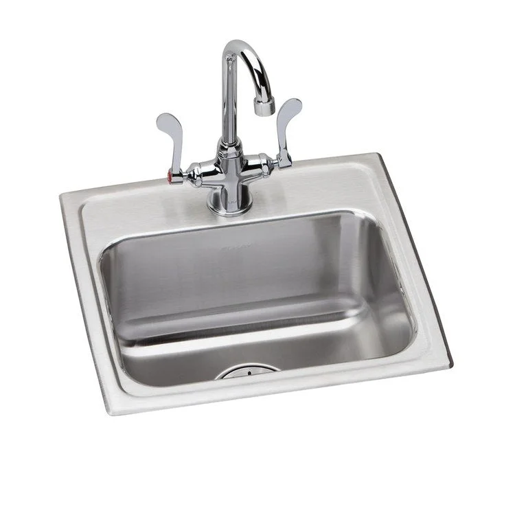 Kitchen Sink Lustertone Classic 17 x 16 Inch Single Bowl MR2 Hole ADA Lustrous Satin Drop-In Rectangle Drain Location Center Depth 6 Inch Bottom Only Pads