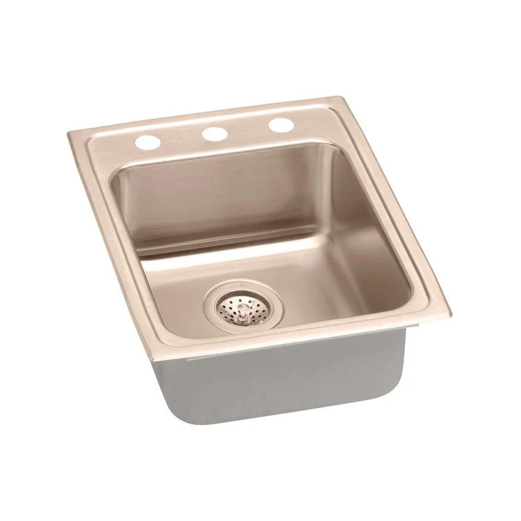 Kitchen Sink 17 x 22 Inch Single Bowl 2 Hole ADA Copper Drop-In Rectangle Drain Location Rear Center Depth 4-1/2 Inch Bottom Only Pads