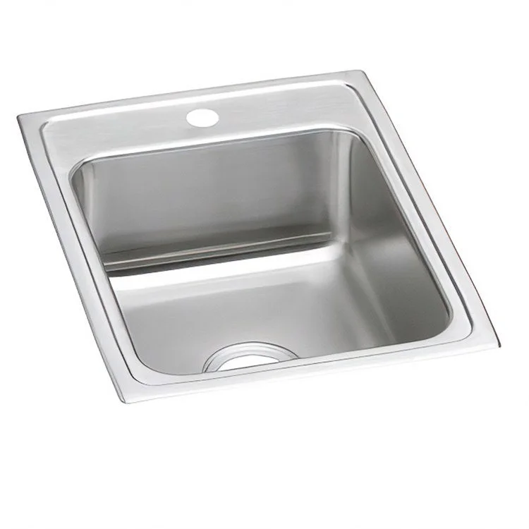 Kitchen Sink Lustertone Classic 17 x 22 Inch Single Bowl 1 Hole ADA Lustrous Satin Drop-In Rectangle Drain Location Rear Center Depth 5 Inch Bottom Only Pads