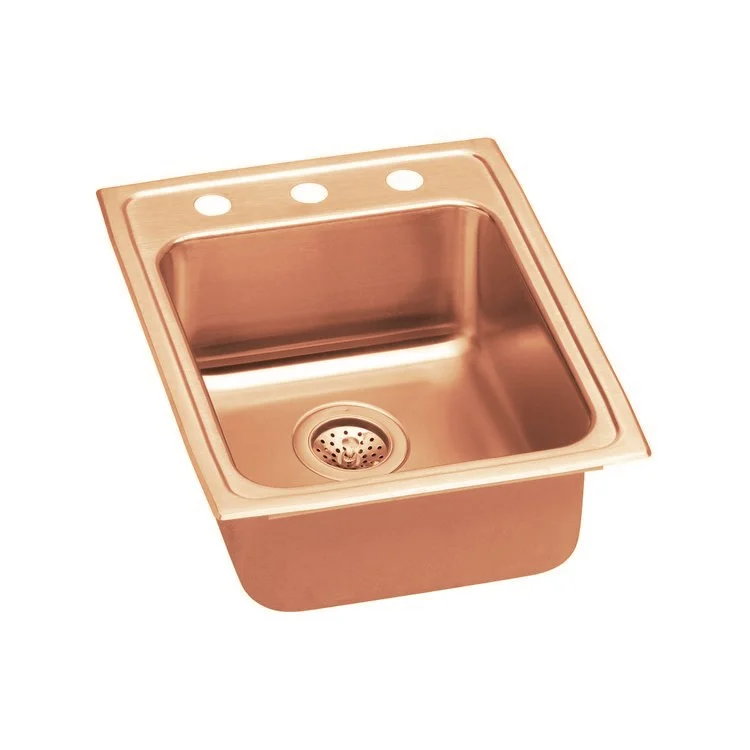 Kitchen Sink 17 x 22 Inch Single Bowl 3 Hole ADA Copper Drop-In Rectangle Drain Location Rear Center Depth 6 Inch Full Spray Sides and Bottom