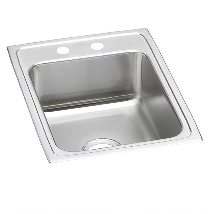 Kitchen Sink Lustertone Classic 17 x 22 Inch Single Bowl 2 Hole ADA Lustrous Satin Drop-In Rectangle Drain Location Rear Center Depth 6-1/2 Inch Bottom Only Pads