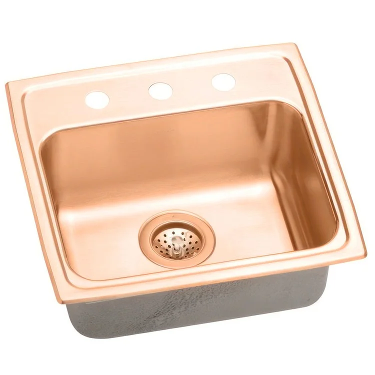 Kitchen Sink 19 x 18 Inch Single Bowl 3 Hole ADA Copper Drop-In Rectangle Drain Location Rear Center Depth 4 Inch Full Spray Sides and Bottom