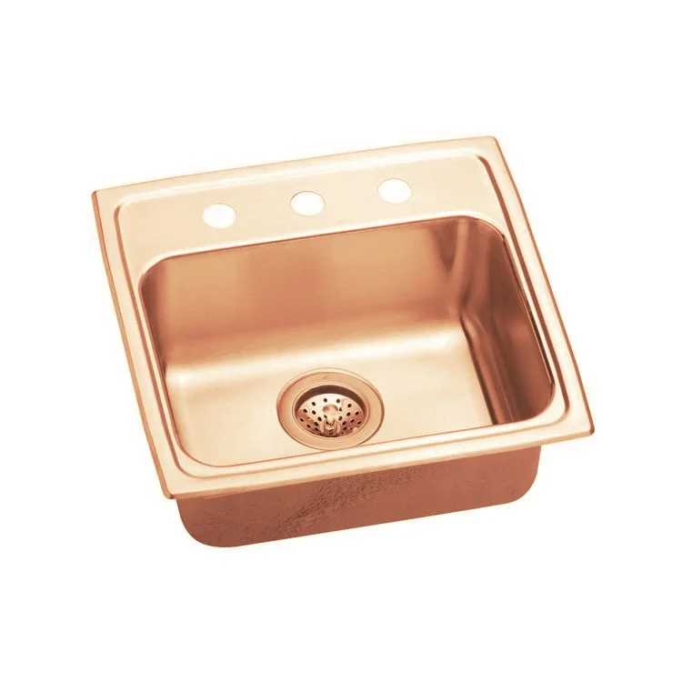 Kitchen Sink 19 x 18 Inch Single Bowl MR2 Hole ADA Copper Drop-In Rectangle Drain Location Rear Center Depth 4 Inch Full Spray Sides and Bottom