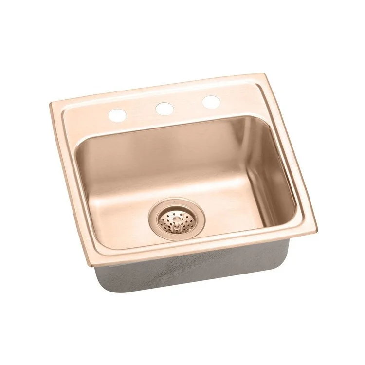 Kitchen Sink 19 x 18 Inch Single Bowl 2 Hole ADA Copper Drop-In Rectangle Drain Location Rear Center Depth 4-1/2 Inch Bottom Only Pads