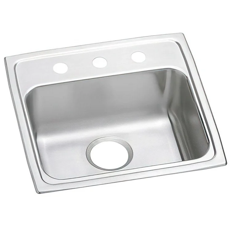 Kitchen Sink Lustertone Classic 19.5 x 19 Inch Single Bowl ADA Lustrous Satin Drop-In Rectangle Drain Location Rear Center Depth 4 Inch Bottom Only Pads