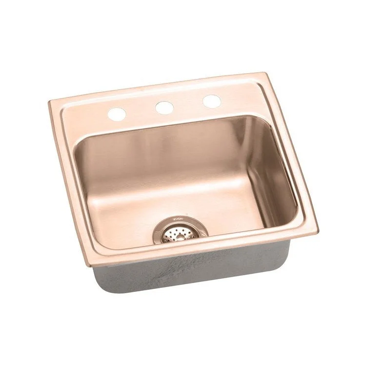 Kitchen Sink 19.5 x 19 Inch Single Bowl 1 Hole ADA Copper Drop-In Rectangle Drain Location Rear Center Depth 4 Inch Full Spray Sides and Bottom